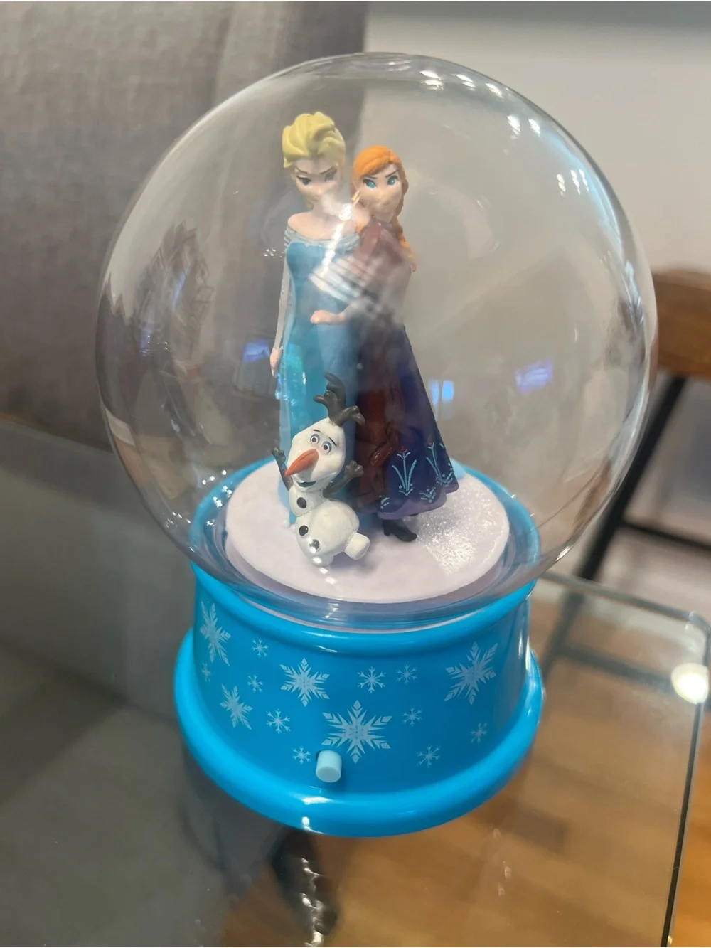 Frozen Snow Globe with Elsa, Anna & Olaf musical snow globe- Bright Blue Base